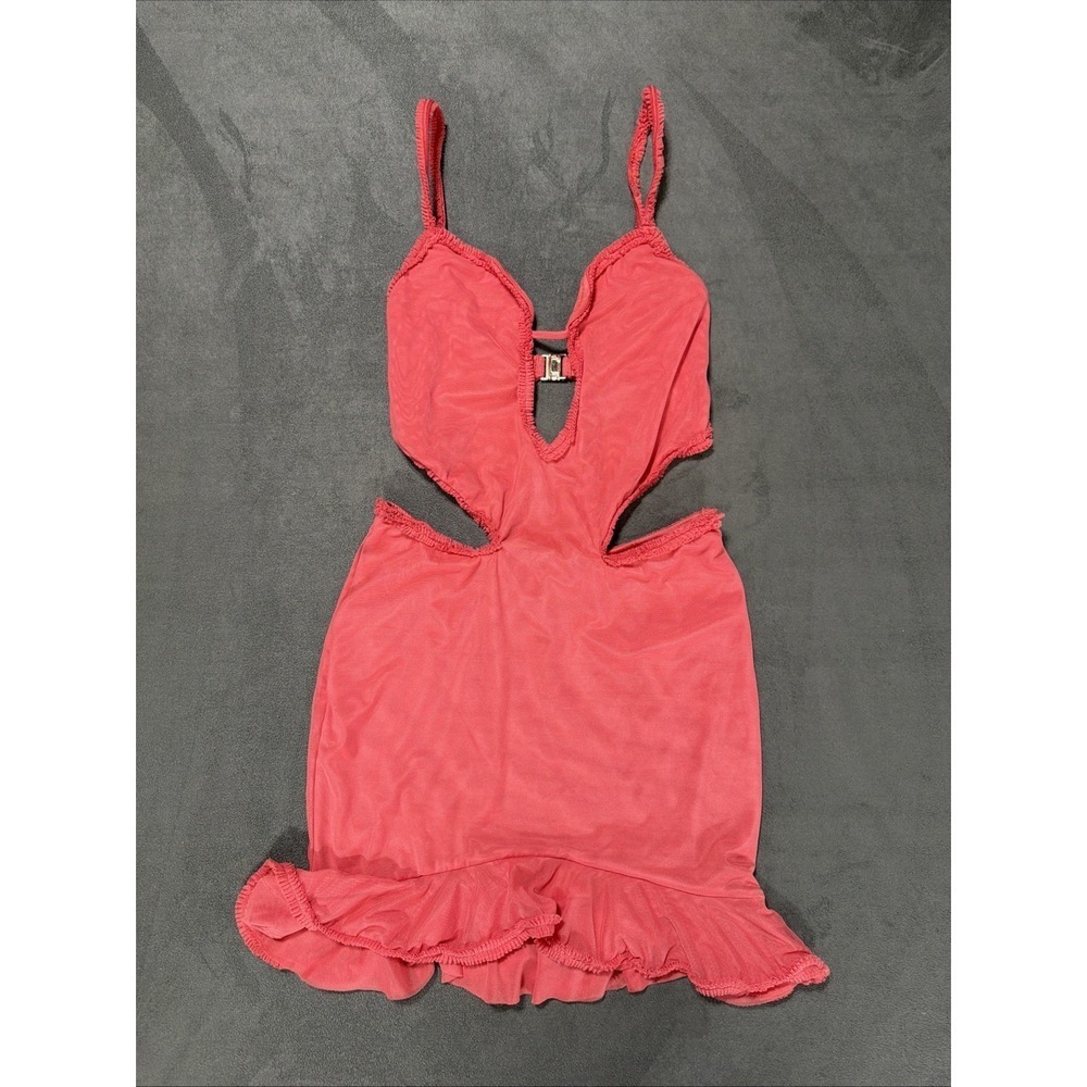 Oh Polly Jovelyn Ruffle Cut Out Mini Dress Coral Size Small